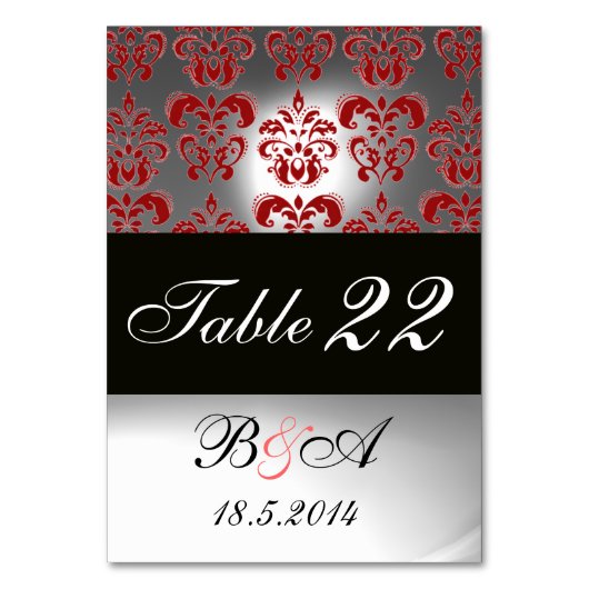 ELEGANT SCHWARZ-WEISS RED DAMASK MONOGRAMM TISCHNUMMER (Vorderseite)