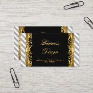 Elegant Schwarz Weiß Silber Gold Floral Welle Visitenkarte