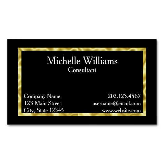 Elegant Schwarz-weiß und Gold Magnetische Visitenkarte (Vorderseite)