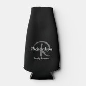 Elegant Schwarz-weiß und Silbergrau Mit Monogramm Flaschenkühler (Vorderseite)