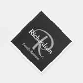 Elegant Schwarz-weiß und Silbergrau Mit Monogramm Serviette (Ecke)