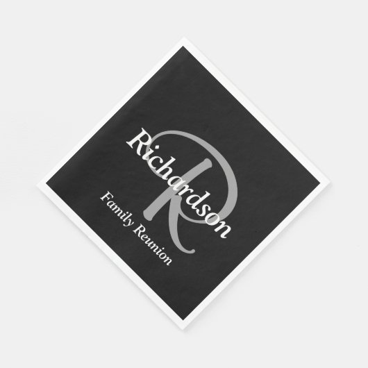 Elegant Schwarz-weiß und Silbergrau Mit Monogramm Serviette (Ecke)