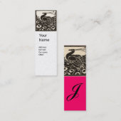 ELEGANT SCHWARZ-WEISSES PEACOCK Monogramm Hot Pink Mini Visitenkarte (Vorne/Hinten)