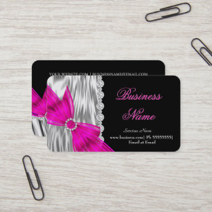 Elegant schwarze silberne Seide heiß rosa Schleife Visitenkarte