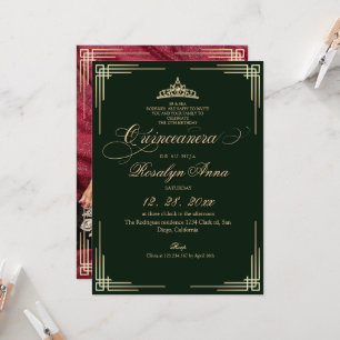 Elegant Schwarze Smaragdgrüne Prinzessin Quinceañe Einladung