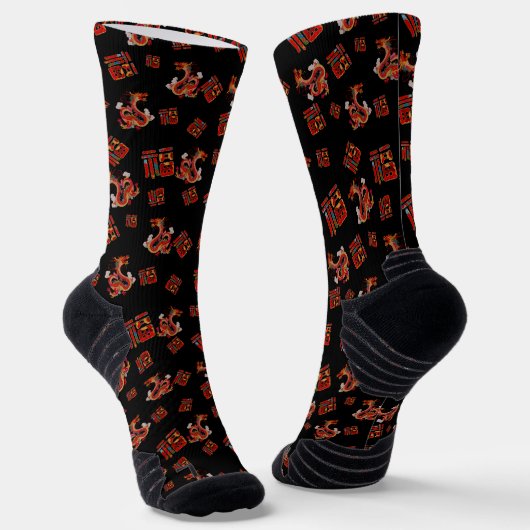 Elegant Schwarzer Roter Drache Chinesisch Neues Ja Socken (Gewinkelt)