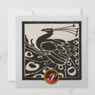 ELEGANT SCHWARZER SILBERPFau,ROTER RUBIN-EDelstein Einladung