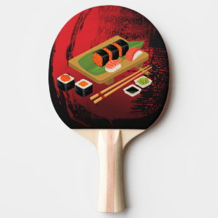 Elegant-schwarzer und roter Sushi-Koch im modernen Tischtennis Schläger