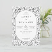 Elegant Schwarzes Botanisches Blumenmuster Einladung (Stehend Vorderseite)