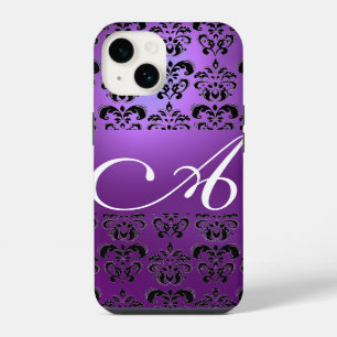 ELEGANT SCHWARZES LILA DAMAST-MONOGRAMM iPhone HÜLLE