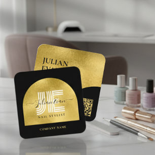 Elegant schwarzes und goldenes glänzendes Glitter- Quadratische Visitenkarte