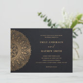 ELEGANT SCHWARZGOLD CLASSIC VERZIERT MANDALA WEDD EINLADUNG (Stehend Vorderseite)