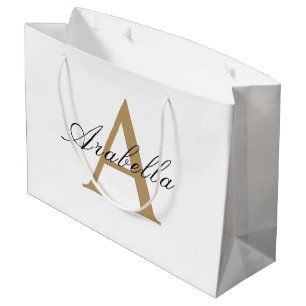 Elegant Schwarzgold personalisiertes Monogramm Nam Große Geschenktüte