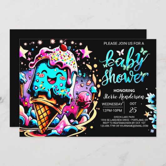 Elegant Scoop Ice Cream Boy Baby Shower Einladung (Vorne/Hinten)