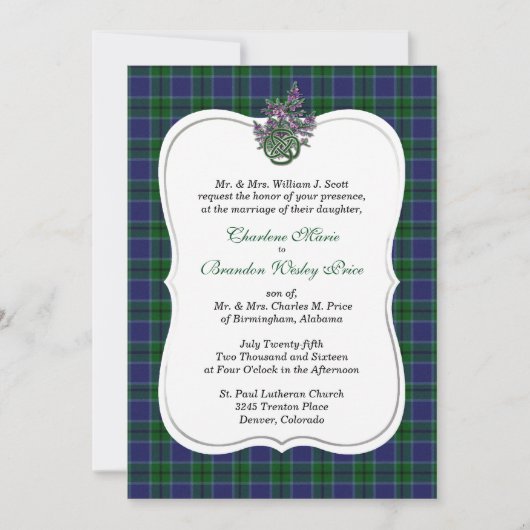 Elegant Scott Clan Tartan Wedding Einladung (Vorderseite)