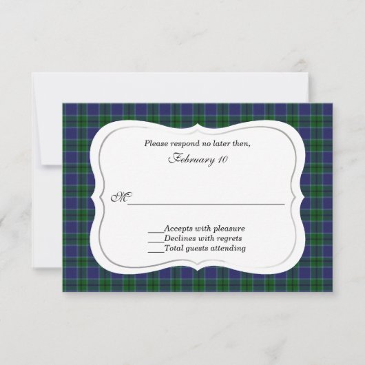 Elegant Scott Clan Tartan Wedding RSVP Karte (Vorderseite)