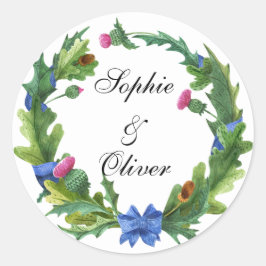 Elegant Scottish Thistle Blume Floral Wreath Runder Aufkleber