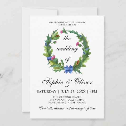 Elegant Scottish Thistle Floral Wedding Einladung (Vorderseite)