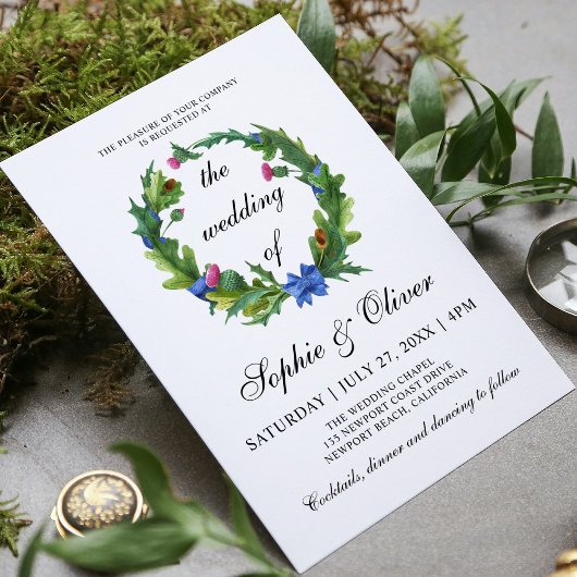Elegant Scottish Thistle Floral Wedding Einladung