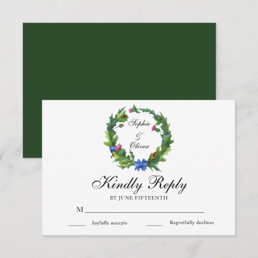 Elegant Scottish Thistle Floral Wedding RSVP Cards Einladung (Vorne/Hinten)