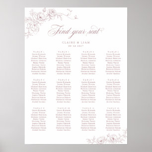 Elegant Scrip 12 Table Rose Hochzeitstabelle Poster