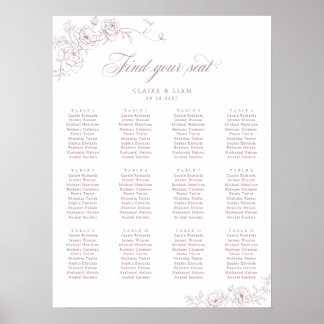 Elegant Scrip 12 Table Rose Hochzeitstabelle Poster