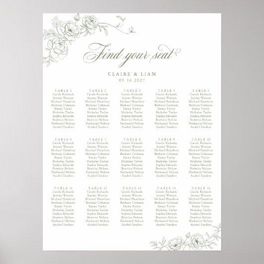 Elegant Scrip 15 Table Rose Hochzeitstabelle Poster (Vorne)