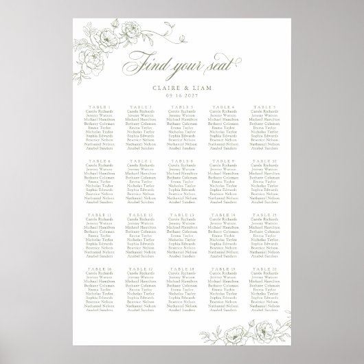 Elegant Scrip 20 Table Rose Hochzeitstabelle Poster (Vorne)