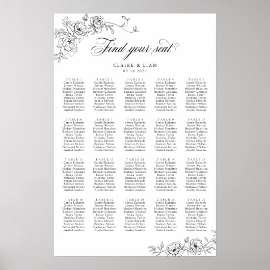 Elegant Scrip 20 Table Rose Hochzeitstabelle Poster (Vorne)