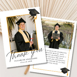 Elegant Script 2 Photo Graduation Thank you Card Dankeskarte