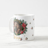 Elegant Script 2 photo Watercolor Christmas Wreath Kaffeetasse (Vorderseite Links)