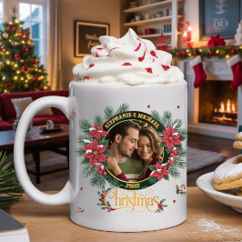 Elegant Script 2 photo Watercolor Christmas Wreath Kaffeetasse