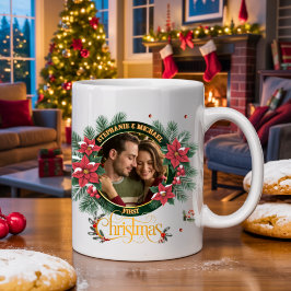 Elegant Script 2 photo Watercolor Christmas Wreath Kaffeetasse