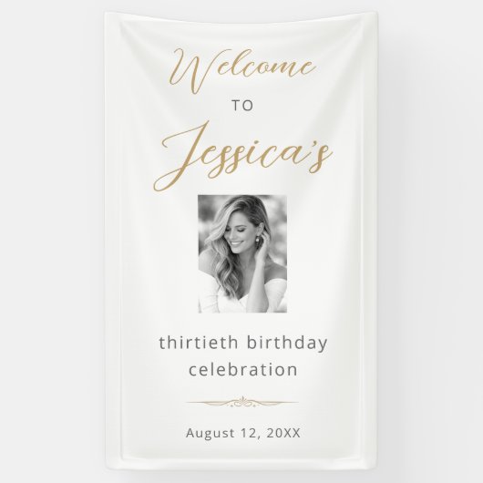 Elegant Script 30th Birthday Party Photo Welcome Banner (Vertikal)