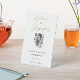 Elegant Script 30th Birthday Party Photo Welcome Sockelschild