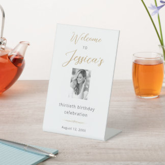 Elegant Script 30th Birthday Party Photo Welcome Sockelschild