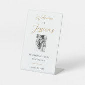 Elegant Script 30th Birthday Party Photo Welcome Sockelschild (Vorderseite)