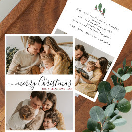Elegant Script 3 Photo Minimal Christmas Greetings Feiertagskarte
