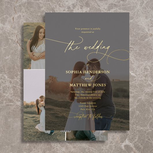 Elegant Script 5 Foto Hochzeit Folieneinladung