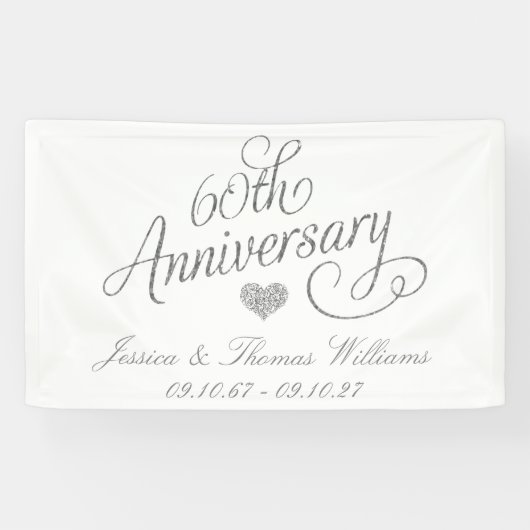 Elegant Script 60th Diamond Wedding Anniversary Banner (Horizontal)