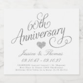 Elegant Script 60th Diamond Wedding Anniversary Schaumweinetikett (Einzelnes Label)