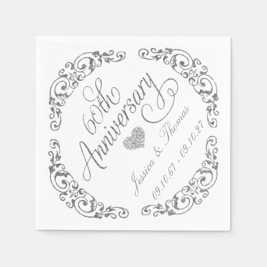 Elegant Script 60th Diamond Wedding Anniversary Serviette (Vorderseite)