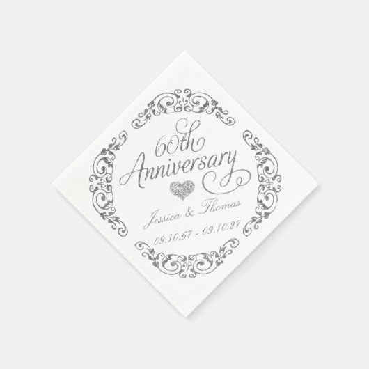 Elegant Script 60th Diamond Wedding Anniversary Serviette (Ecke)