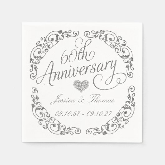 Elegant Script 60th Diamond Wedding Anniversary Serviette (Vorderseite)