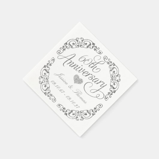 Elegant Script 60th Diamond Wedding Anniversary Serviette (Ecke)