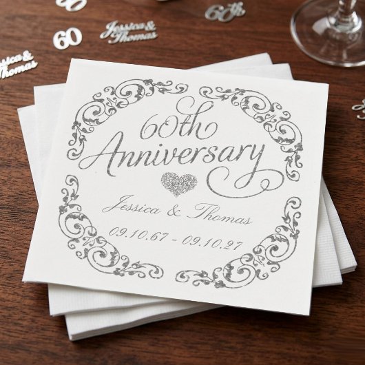 Elegant Script 60th Diamond Wedding Anniversary Serviette