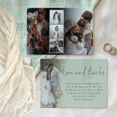 Elegant Script 6 Photos Wedding Love Thanks Sage Karte