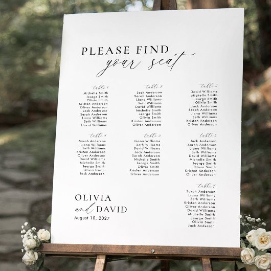 Elegant Script 7 Tisch Sitzplan Schaumstofftafel Poster