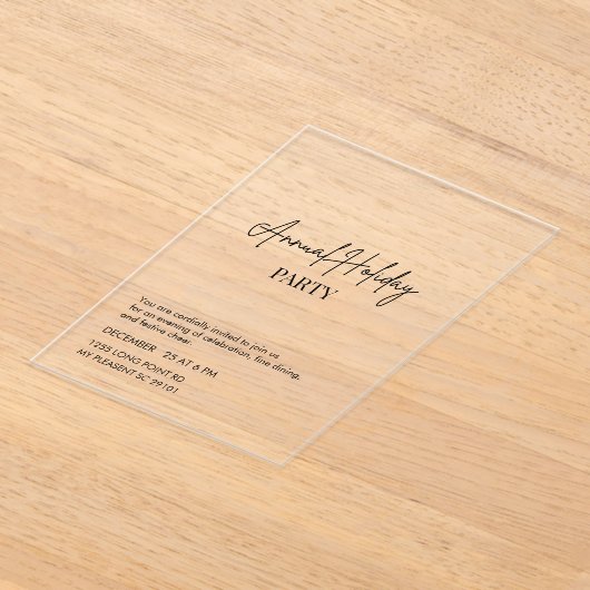 Elegant Script Acrylic Annual Holiday Party Acryleinladungen (Ablage )