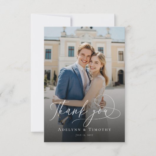 Elegant script and modern photo dankeskarte (Vorderseite)